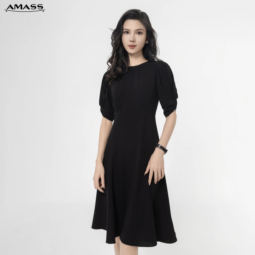 AMASS/阿玛施礼服风感波粒黑色法式收腰优雅小黑裙裙子5500513