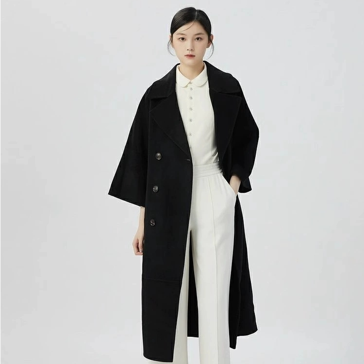 阿玛施新款翻领双排扣气质经典双面呢大衣5400774