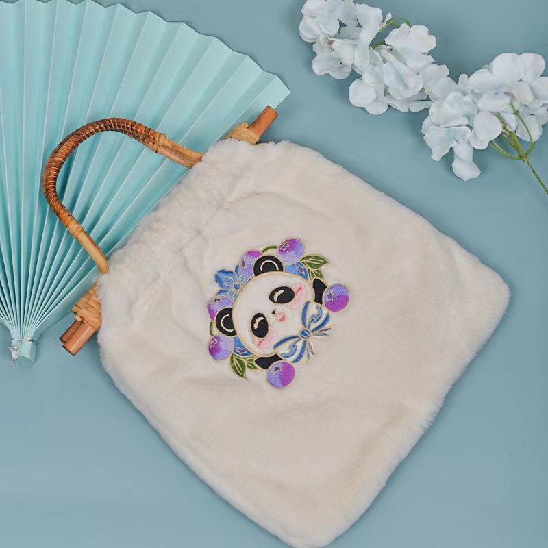 蓝莓熊 可爱汉服古风包气质竹藤柄手提竹节包大容量旗袍包包