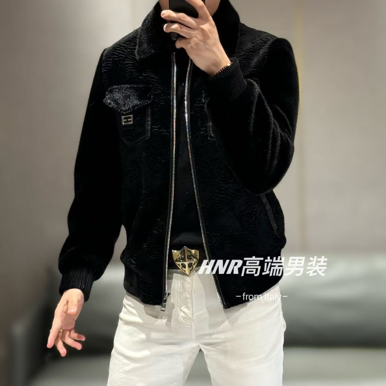 胸口双口袋设计纯色翻领简约时尚百搭男士夹克8961