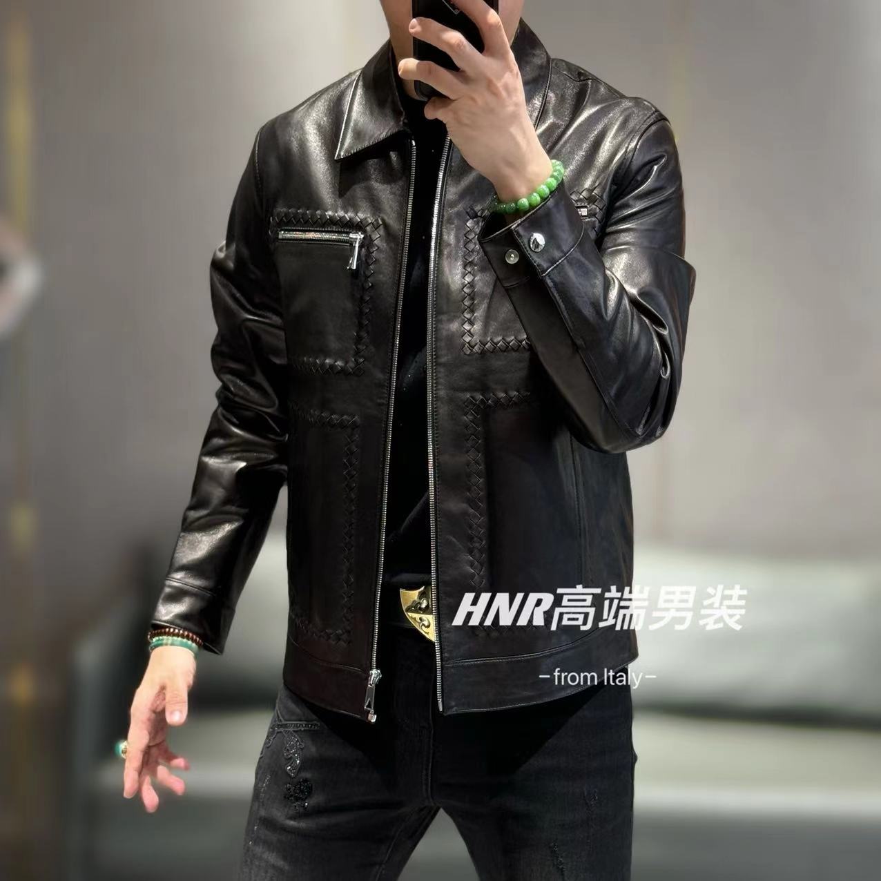 绵羊皮胸口大口袋设计高级简约2024新款男士秋季时尚百搭皮衣3-61