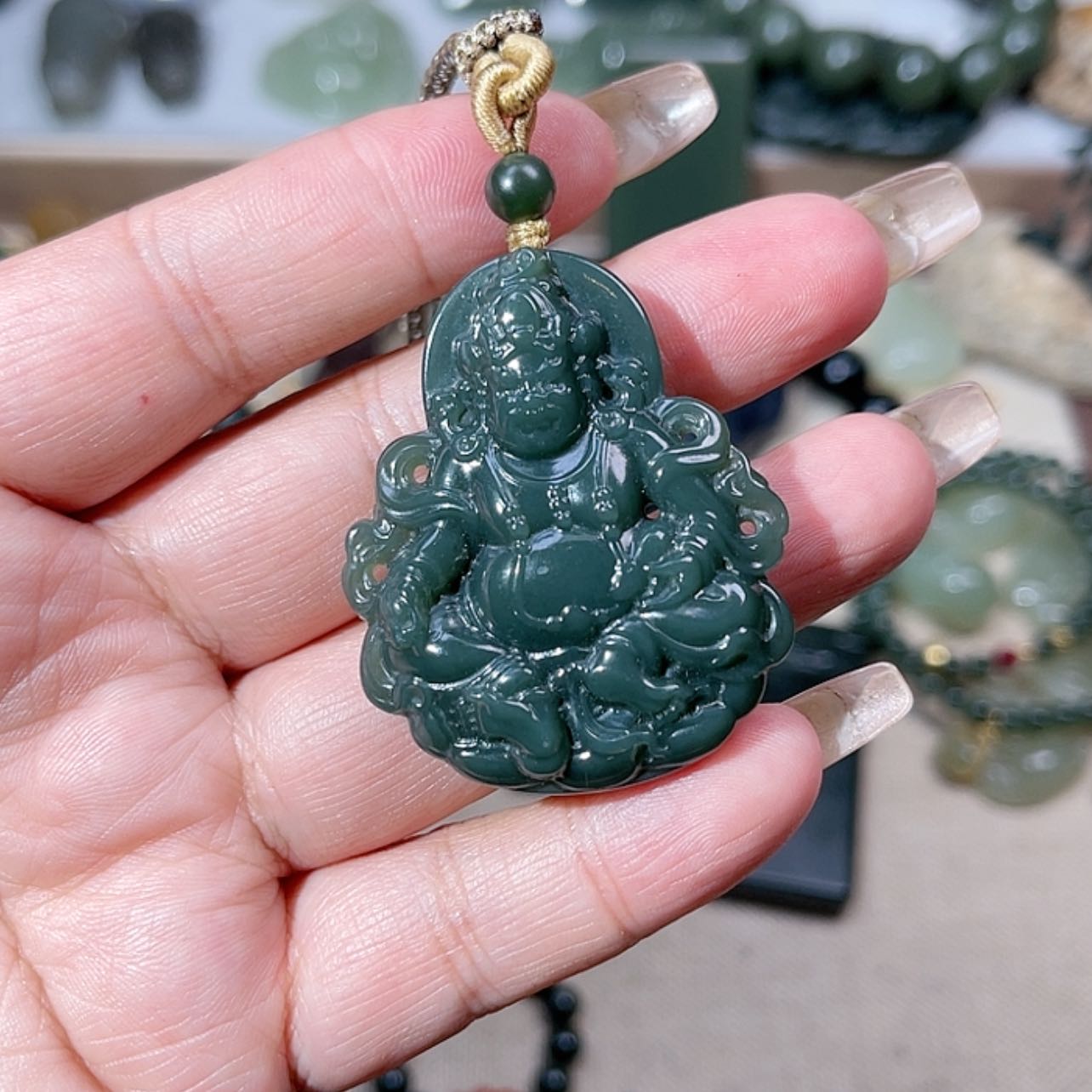 【闪购商品】和田玉（青玉）黄财神吊坠未镶嵌爱****生