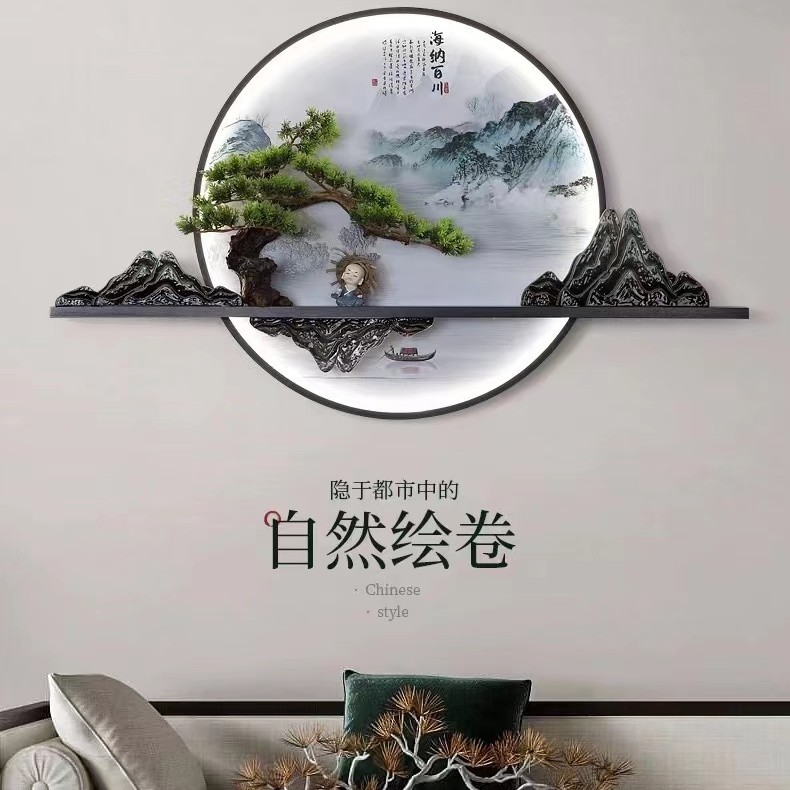 新中式壁灯茶室禅意沙发背景墙发光装饰画走廊入户玄关过道壁画灯