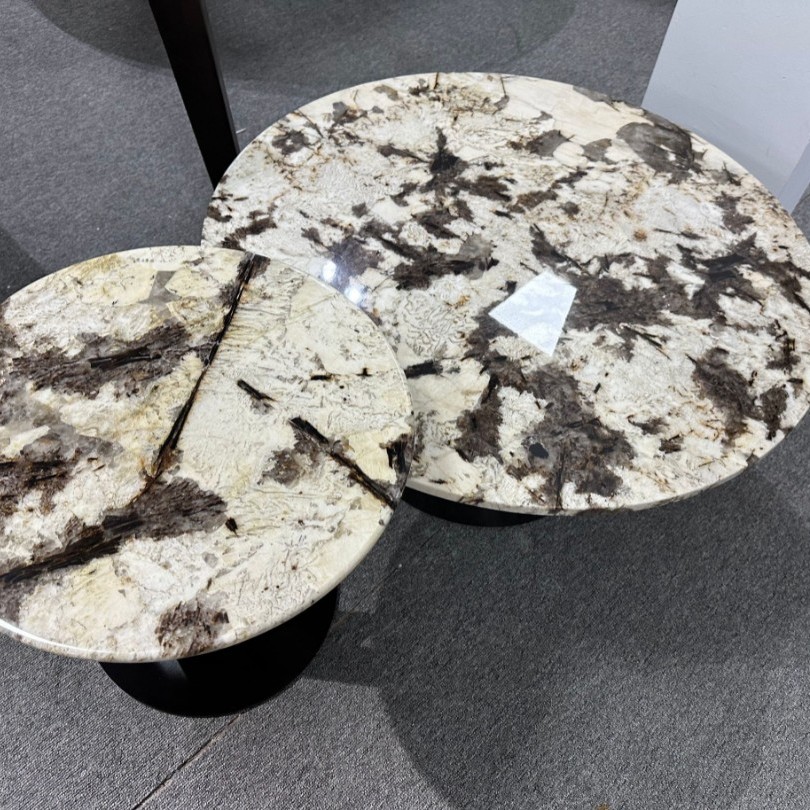 巴西进口雪山飞狐奢石茶几蓝翡翠圆形方形高低组合茶几