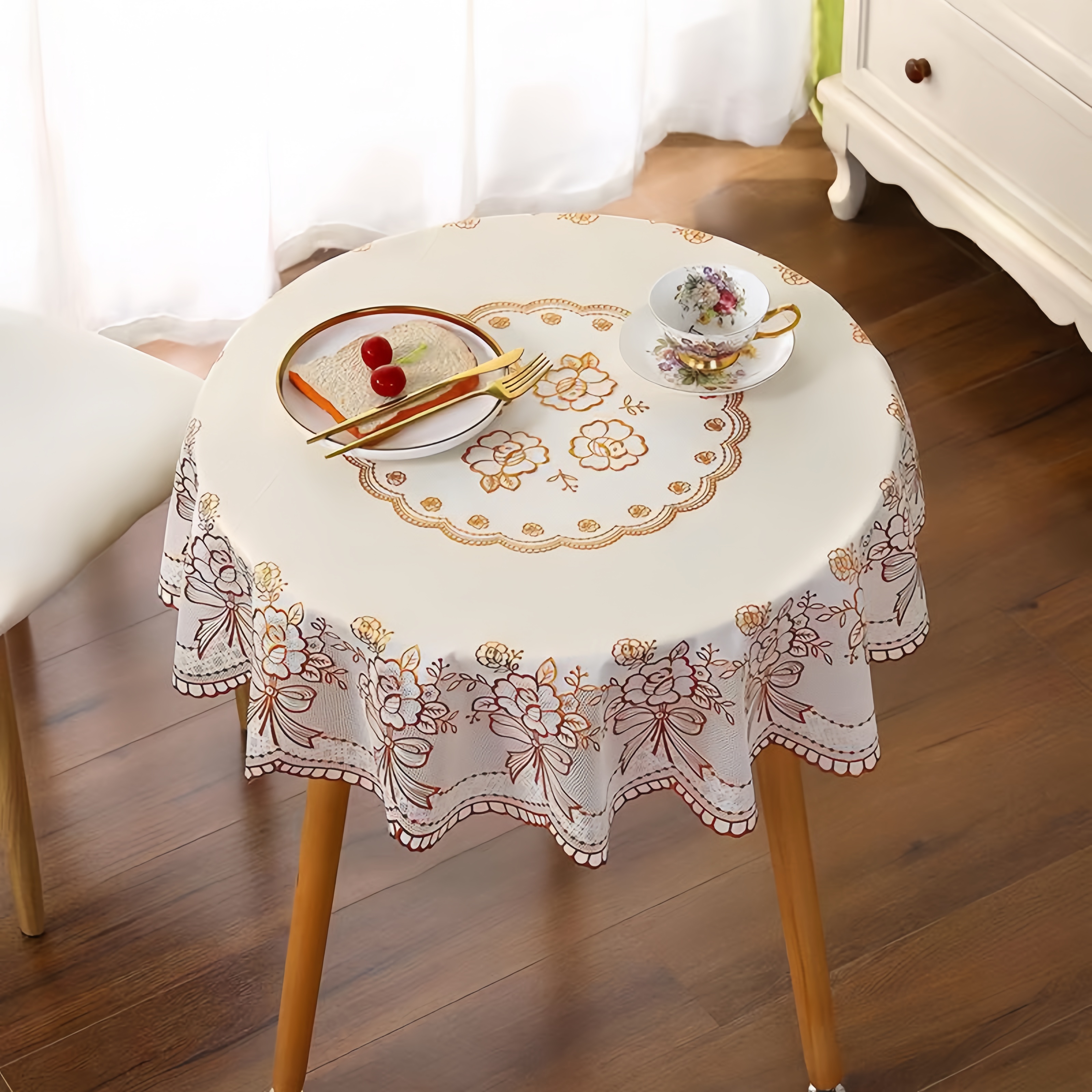 小圆茶几【100✘100】3D烫金 免洗 防水 防滑 防污耐高温 桌布茶几布