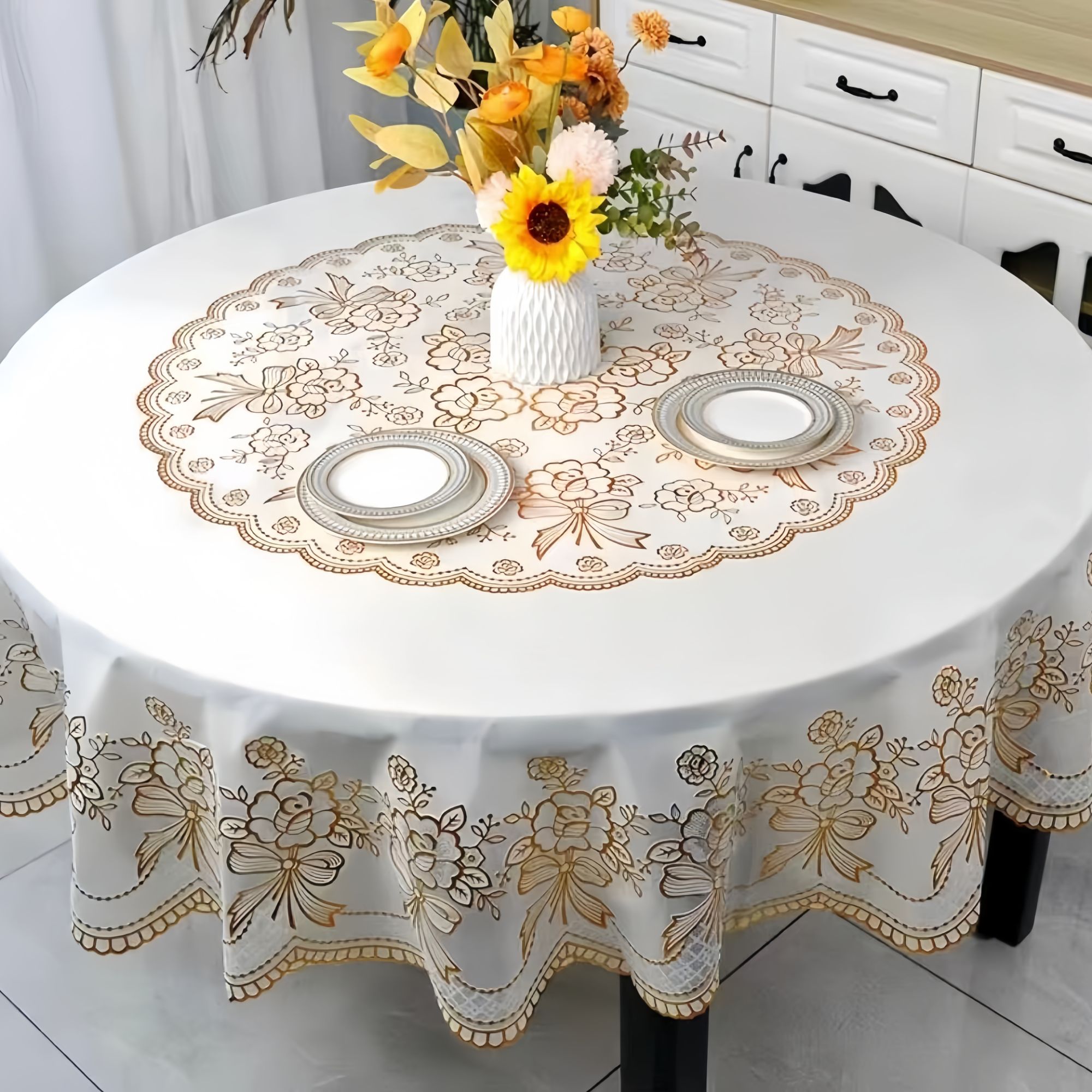 4-5人圆桌【150✘150】升级版3D烫金免洗 防水 防污 防滑 耐高温家用