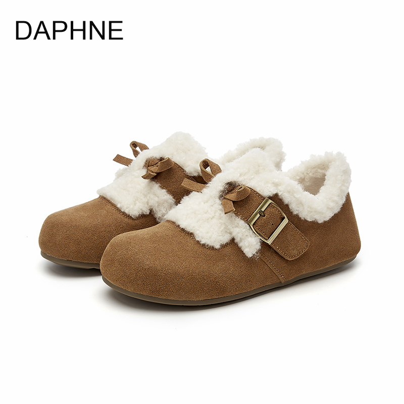 达芙妮加绒勃肯鞋2024冬季新款一脚蹬软底轻便单鞋百搭复古女鞋