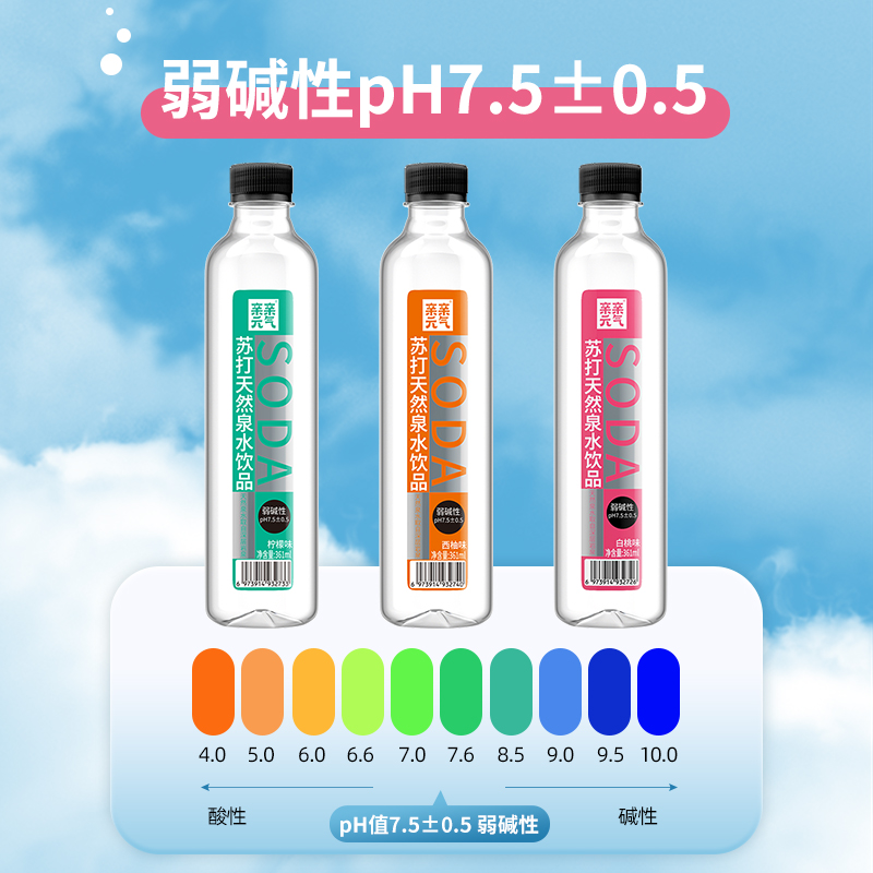 亲亲元气苏打水整箱弱碱性清爽口味天然风味饮料无糖饮品整箱装