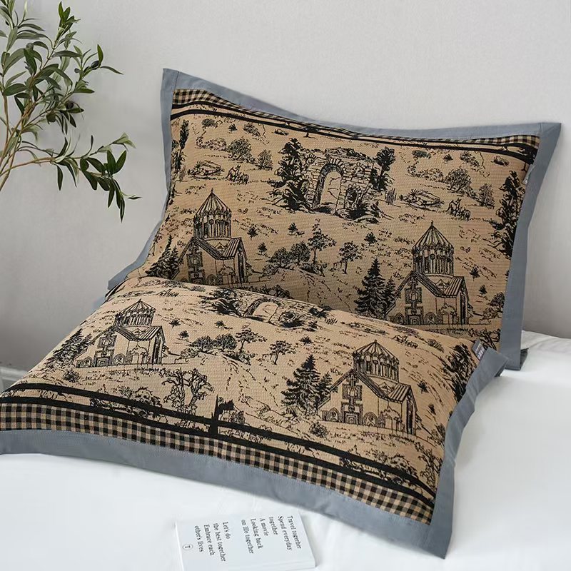 枕巾  墨影  高端舒适透气纱布成人枕巾一对装52*78