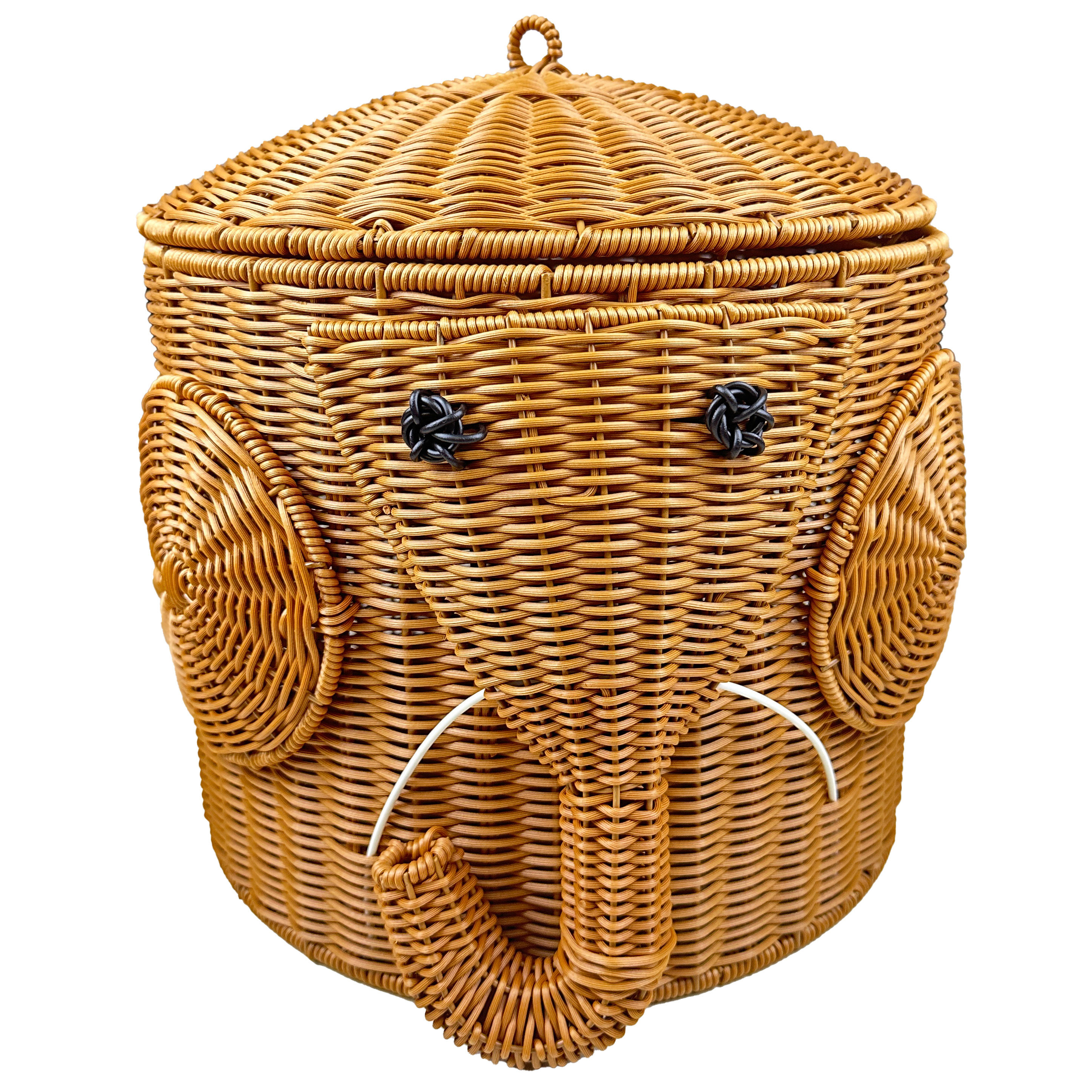 E66圆形特大号纯手工编织大象收纳筐仿藤储物筐家用客厅摆件装饰