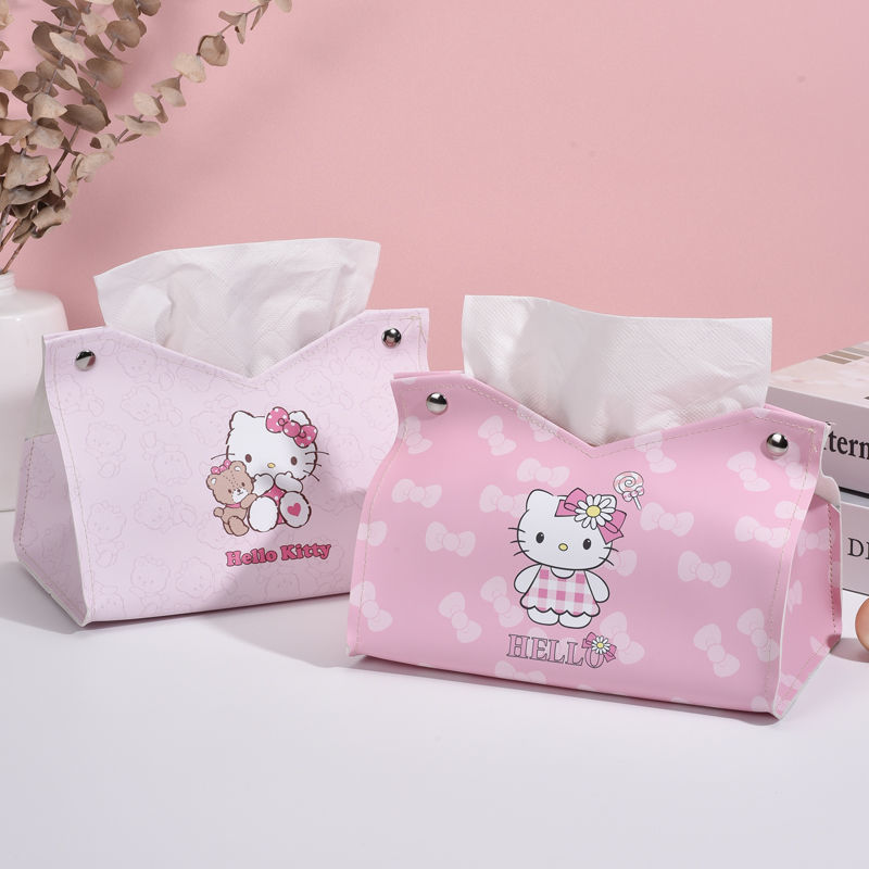 哈喽HelloKitty抽纸盒纸巾套车载创意桌面皮革居家宿舍办公室收纳