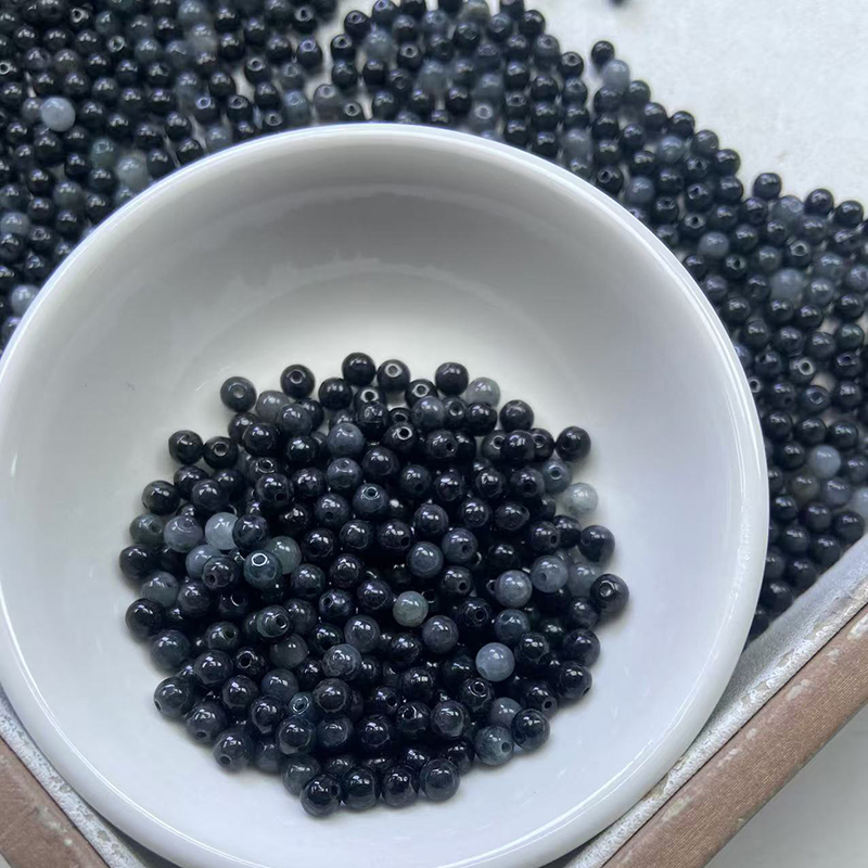 131x缅甸翡翠a货黑乌鸡卡4小米珠手串项链散珠diy珠子