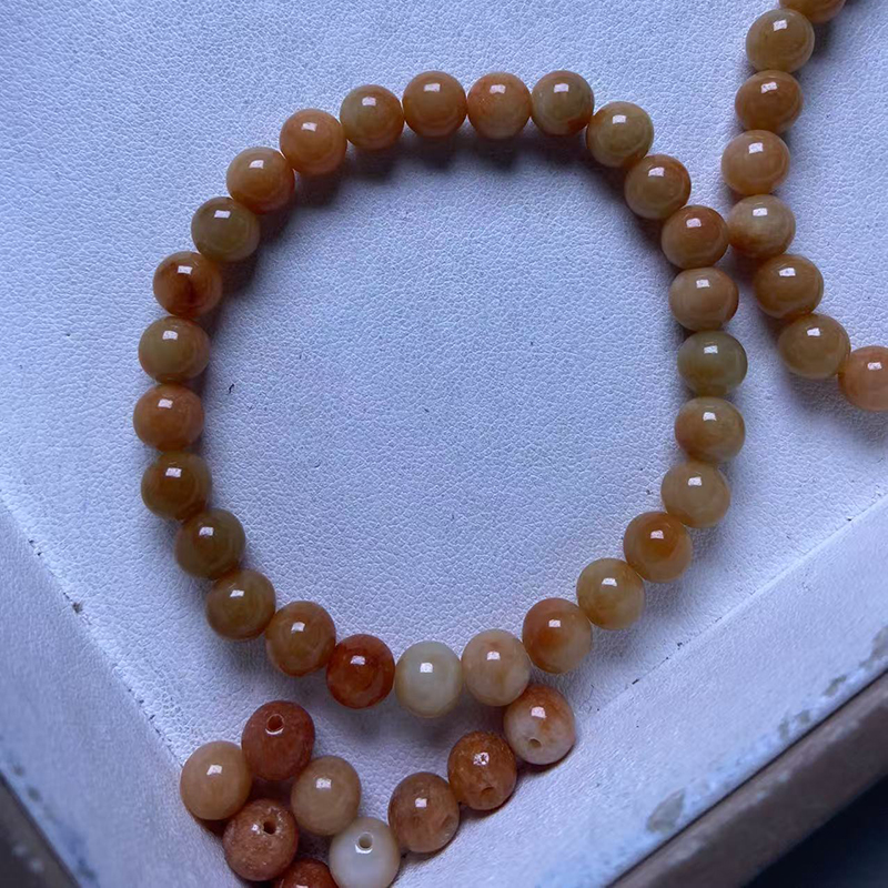 132x缅甸翡翠a货冰种卡7左右红翡圆珠手串项链散珠配珠