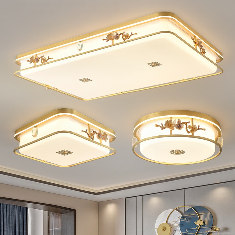 新中式吸顶灯简约客厅灯套餐中国风别墅全铜吸顶灯