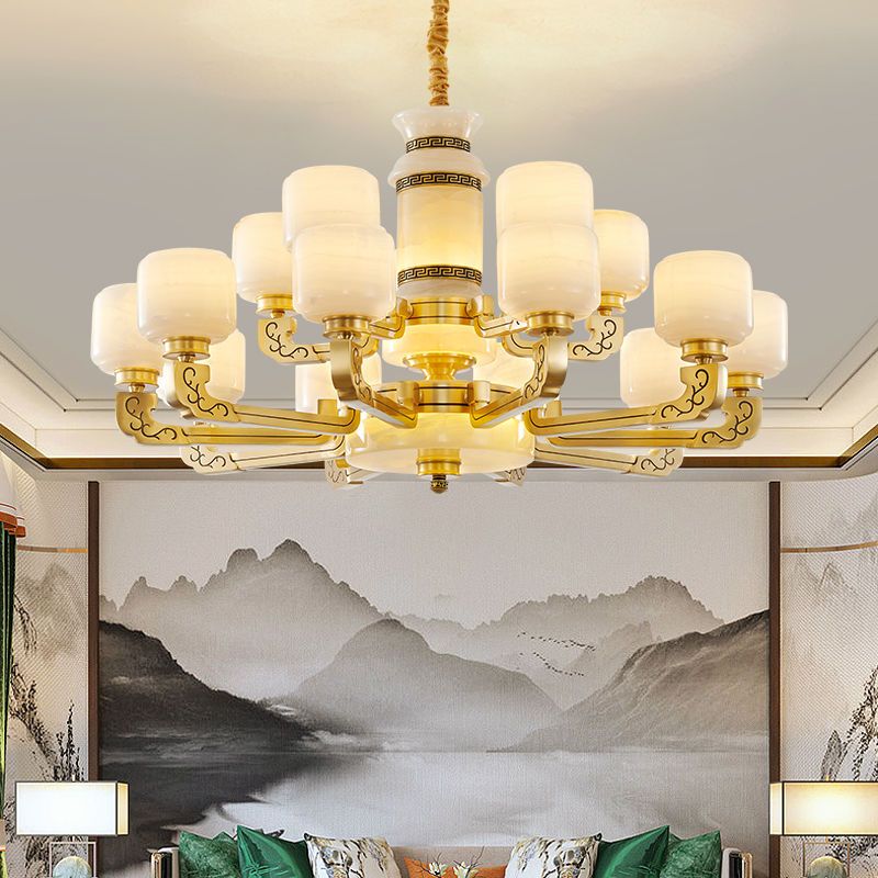 新中式全铜吊灯真玉石客厅灯2022新款豪华别墅楼大厅