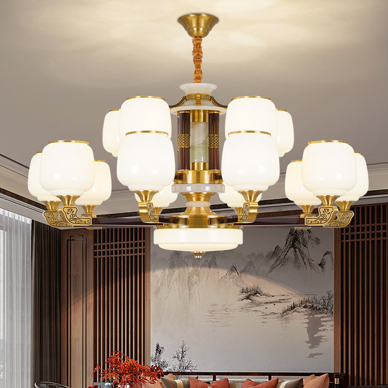 新中式全铜吊灯高端大气灯具挑空客厅餐厅卧室灯中式吊灯