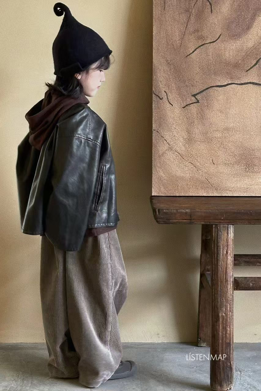 韩国波拉LEKULA儿童秋季擦色PU皮衣外套森系洋气中大童可亲子