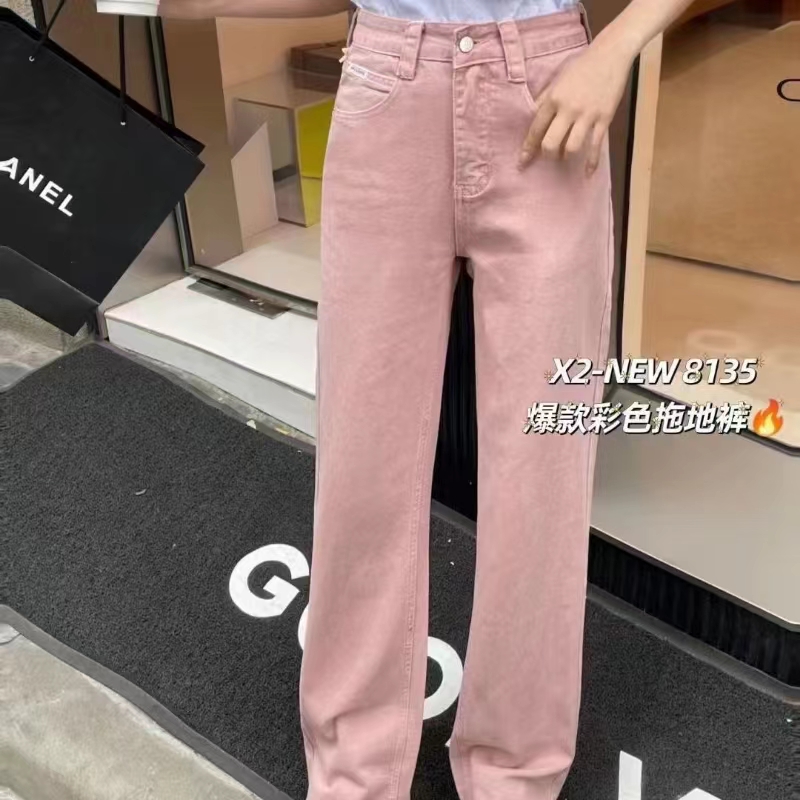 X2 爆款夏季时尚百搭舒适彩色拖地牛仔裤X 8135