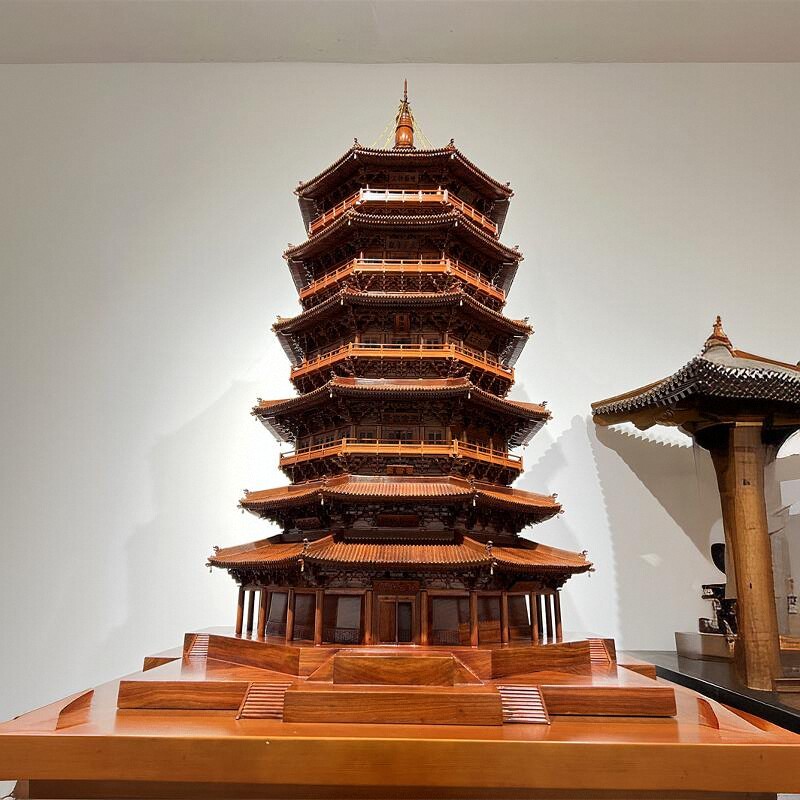 中式木塔佛塔古建筑模型释迦塔应县木塔木雕摆件