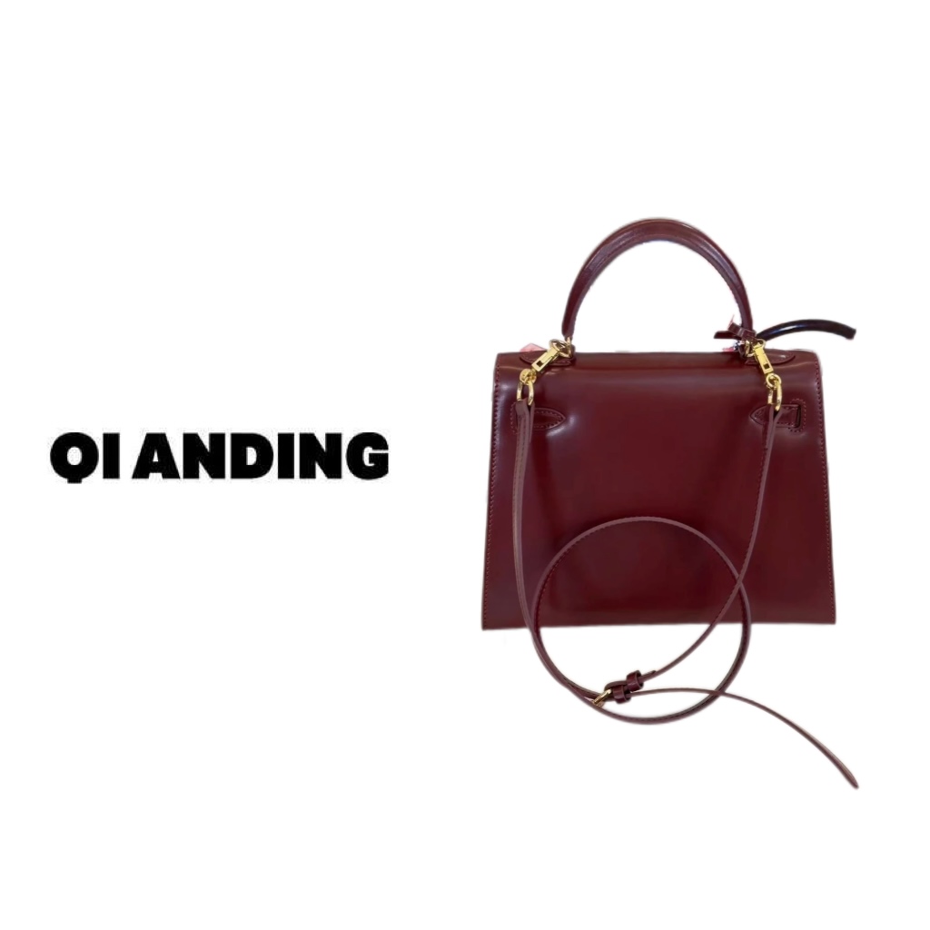 【QIANDING】2024新款高定版真皮包安可拉红凯莉包247003