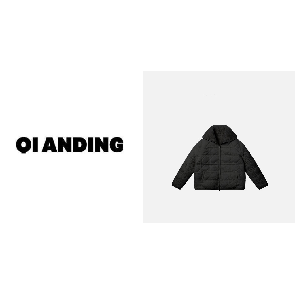 【QIANDING】2024新款 秋冬高级感菱格翻领百搭长袖外套246632