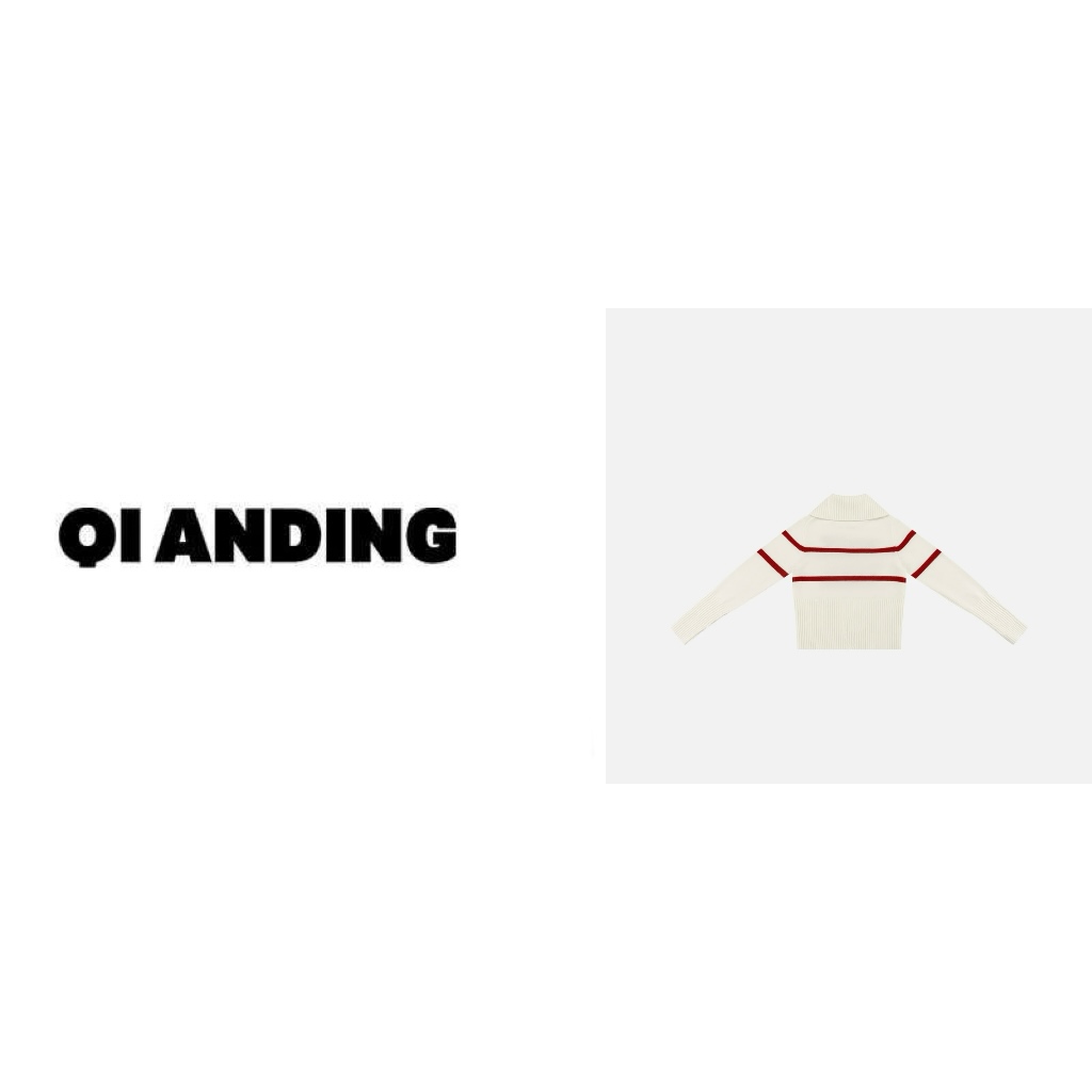 【QIANDING】2024新款秋季小众条纹字母翻领百搭针织衫246515