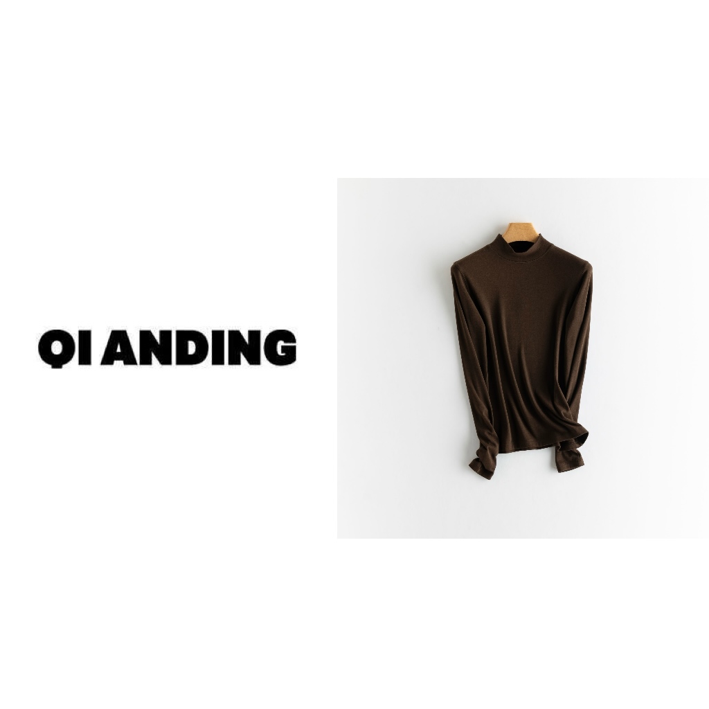 【QIANDING】"中领‘’珍珠山羊绒共混打底衫长袖T恤QD0668