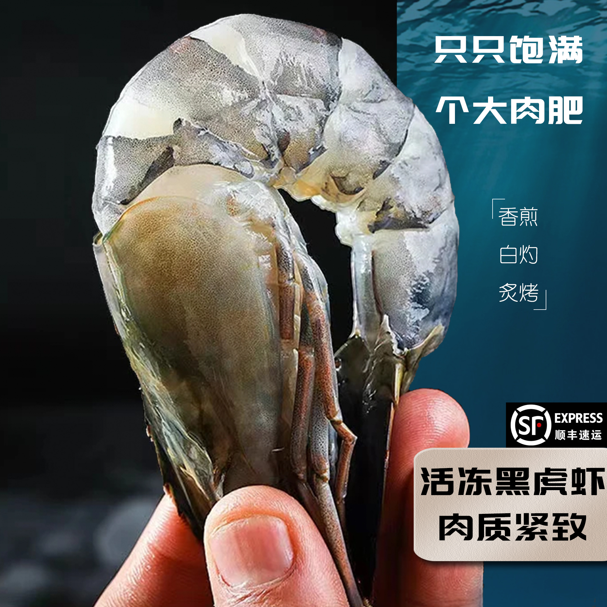 1015规格深海黑虎虾一斤7-8只鲜活船冻饱满大个3斤/盒青岛包邮