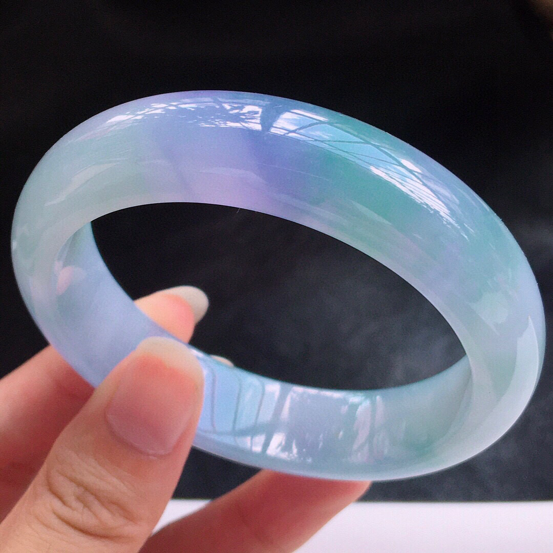 宽边56.5mm圈口 天然缅甸老坑翡翠A货紫罗兰宽边手镯  65.60g