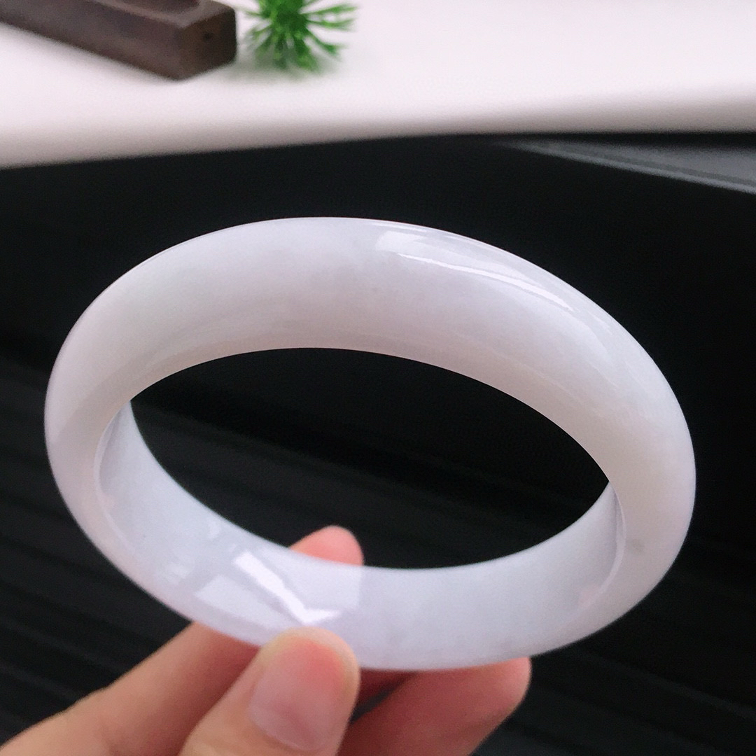 天然缅甸翡翠A货浅紫宽边手镯58.5/15/8mm68g （3065