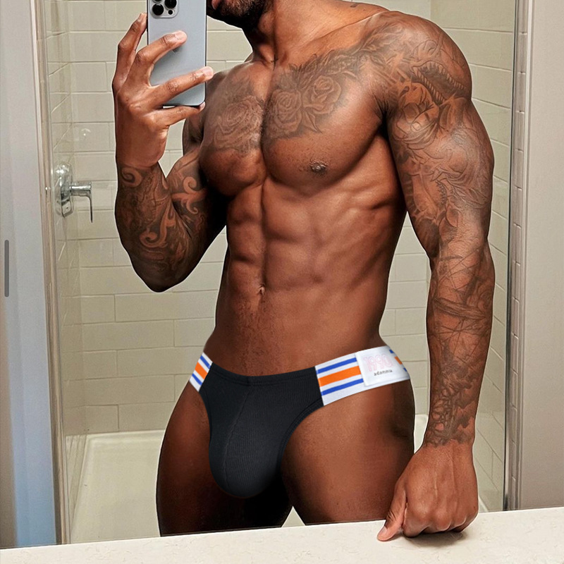 ADANNU/阿丹奴性感高叉男士内裤螺纹棉侧标低腰运动提臀三角裤