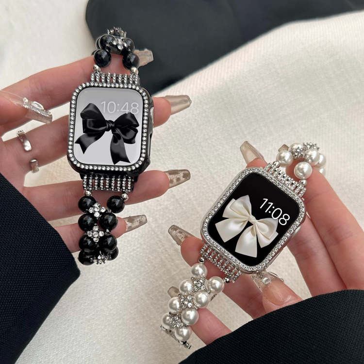 WIKI适用AppleWatch手表苹果高级感珍珠女款表带iwatch89通用银色