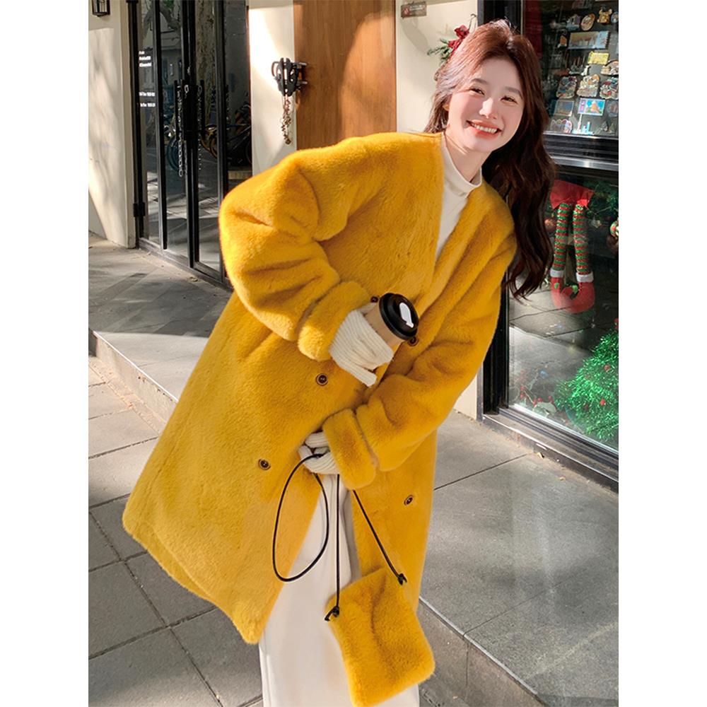 人造皮草 慵懒风宽松保暖百搭毛毛大衣中长款2024冬时尚轻奢皮草