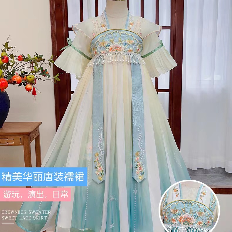 女童汉服夏儿童连衣裙2024新款古风超仙唐装小女孩中国风童装短袖