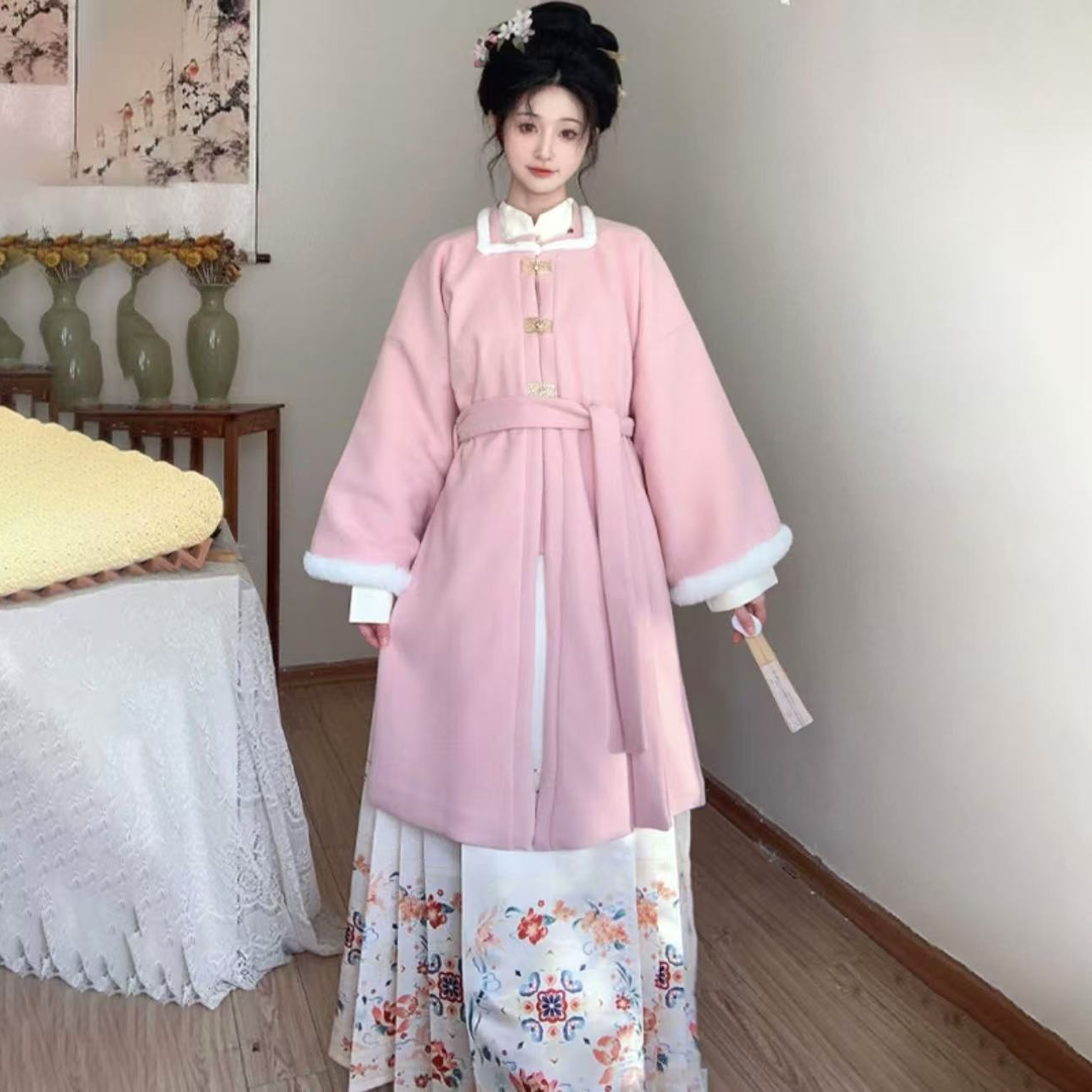 九尘原创明制女方领对襟毛呢新中式加厚外套