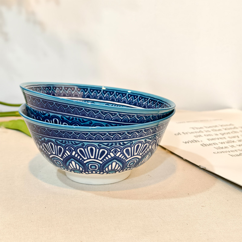 2个装波西米亚风加厚防烫复古陶瓷面碗日式家用面碗