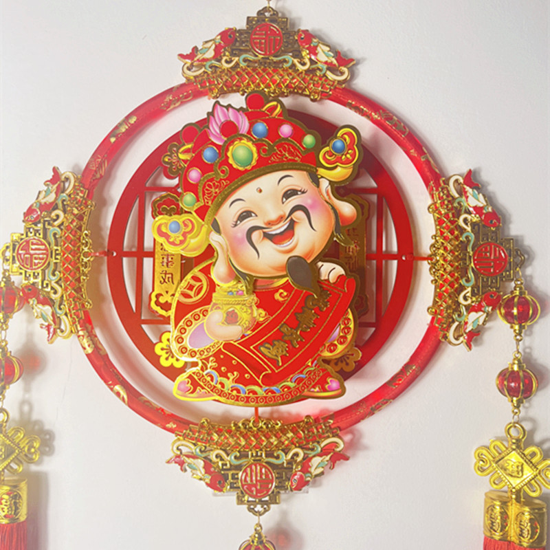 2024年直播新款电动摇头财神挂件亚克力发光圈装饰挂件年货批发