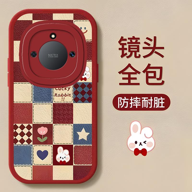 荣耀X40手机壳HONORx40小羊皮格子小熊小兔新女款防摔时尚高颜值