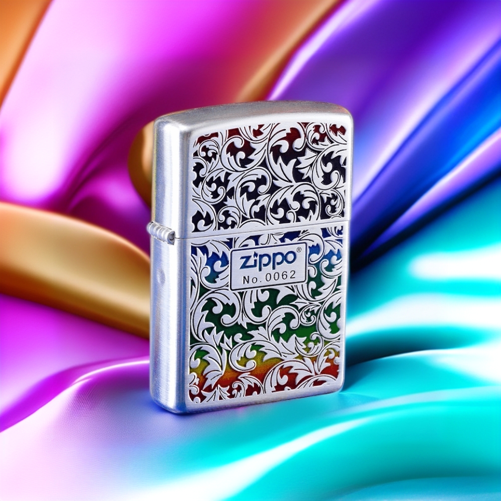 ZIPPO/之宝打火机包银双面精雕彩虹唐草官方正品男士高档礼物PWJ1