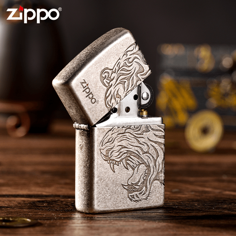 ZIPPO/之宝打火机生肖虎仿古银雕刻正品防风打火机-男士礼物DYJ1