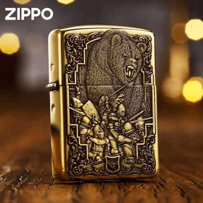 ZIPPO蚊版双面熊之战-俄乌战争黄铜盔甲正品防风打火机-DY9812DK