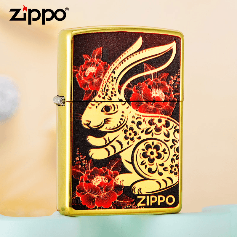 ZIPPO打火机瑞兔呈祥镀金玫瑰正版防风打火机男士礼物DY9808TQ