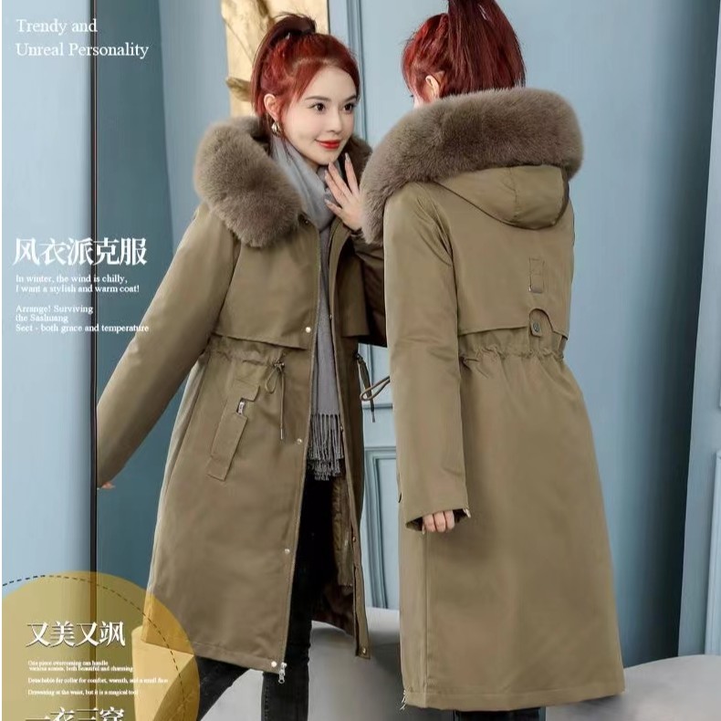 红蜻蜓白鸭绒派克羽绒服时尚女士冬季大毛领女款显瘦连帽韩版