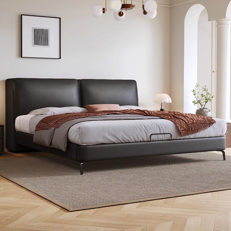 悬浮床现代简约真皮床主卧高端大气轻奢大黑牛软包卧室双人悬空床