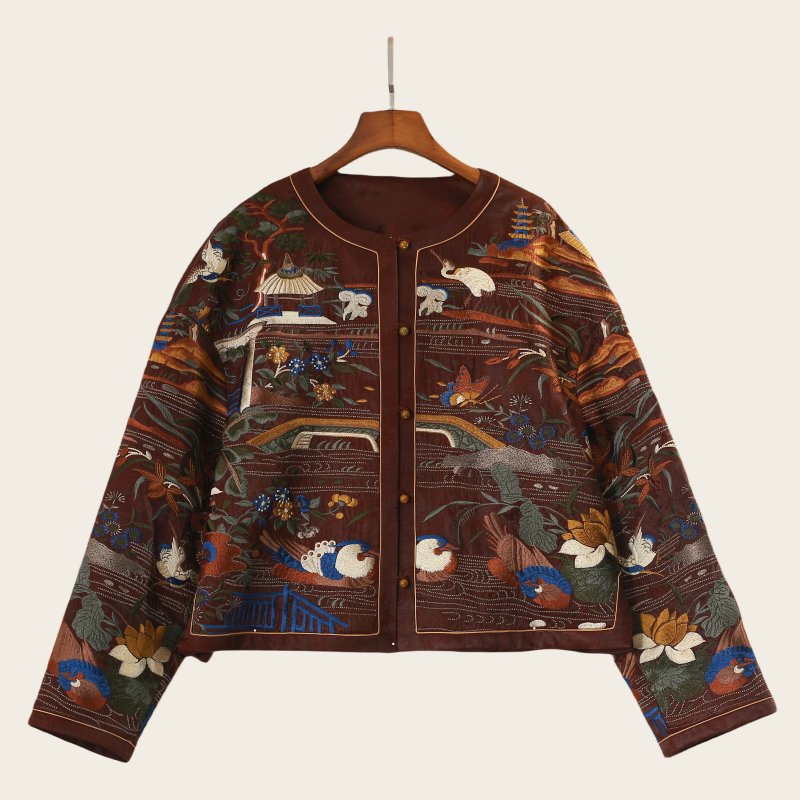 琬琬严选【杏园溪畔】重工刺绣香云纱国风外套