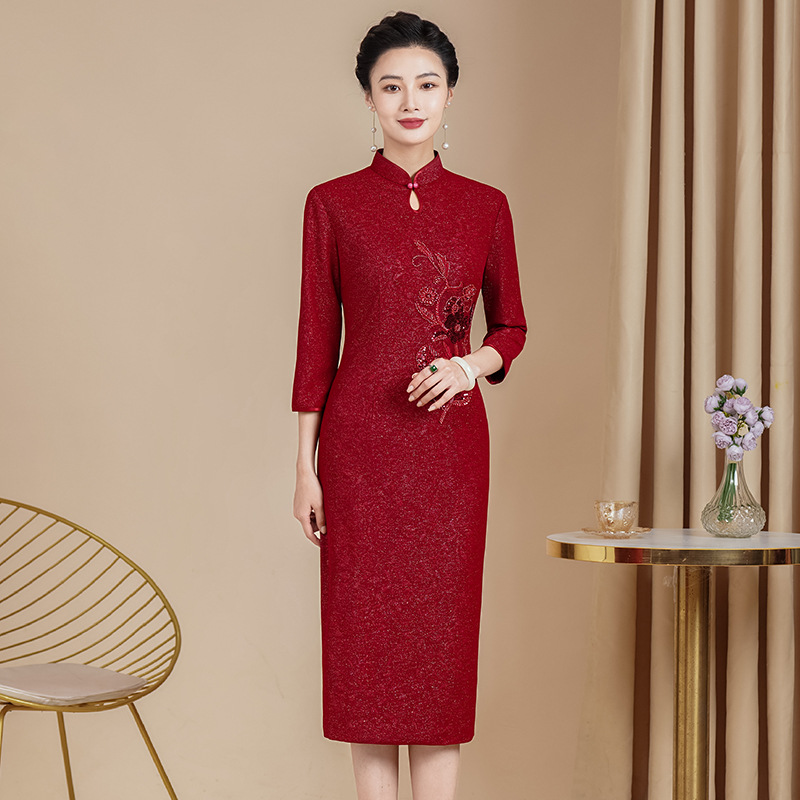 结婚礼妈妈礼服高贵旗袍大码连衣裙夏秋喜婆婆婚宴装2024新款旗袍