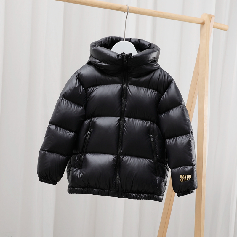 雅鹿2023冬季儿童黑金羽绒服短款男童女童宝宝加厚连帽黑色面包服