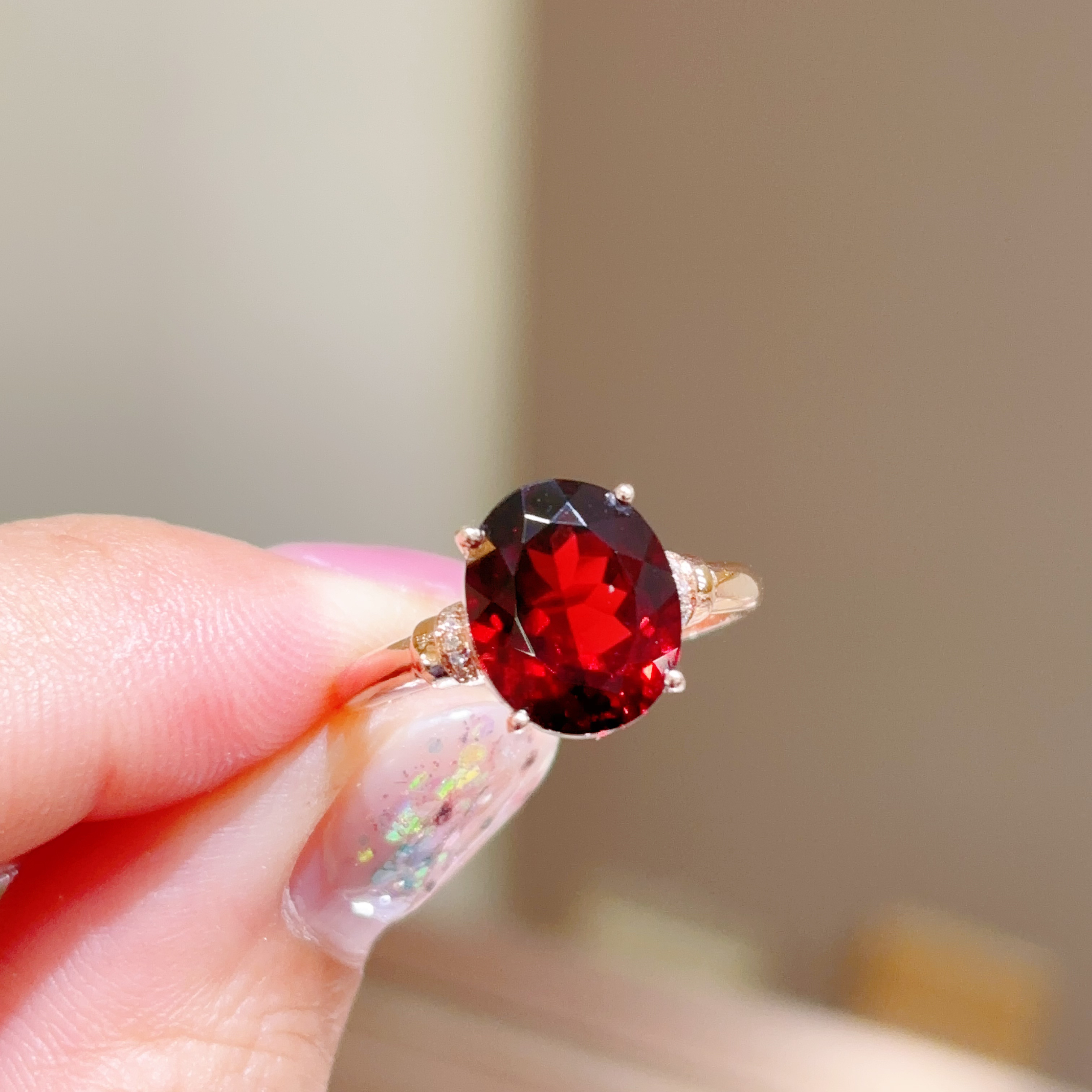 裸石4.21ct 18k玫瑰金镶嵌石榴石戒指