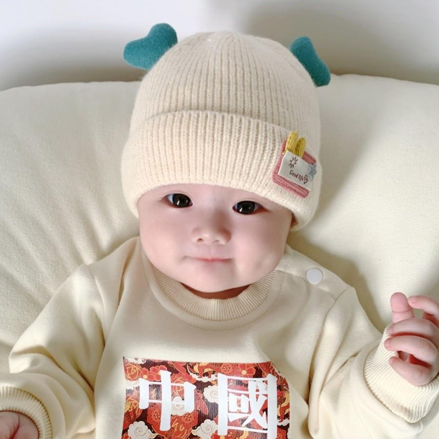 婴儿帽子秋冬天男女萌宝宝毛线帽可爱初生幼儿男童小孩百天套头帽