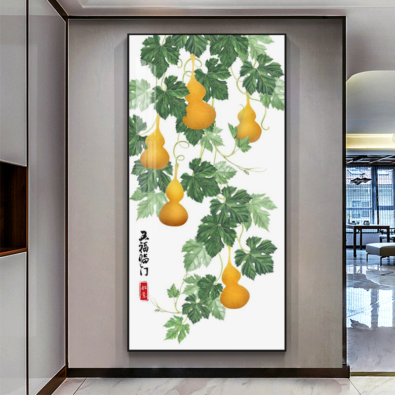 【五福临门】晶瓷镶钻玄关画入户装饰画背景墙挂画时尚